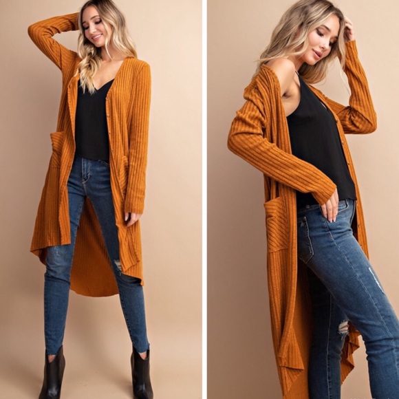PUMPKIN SPICE POCKETS LONGLINE CARDIGAN - Picture 3 of 5
